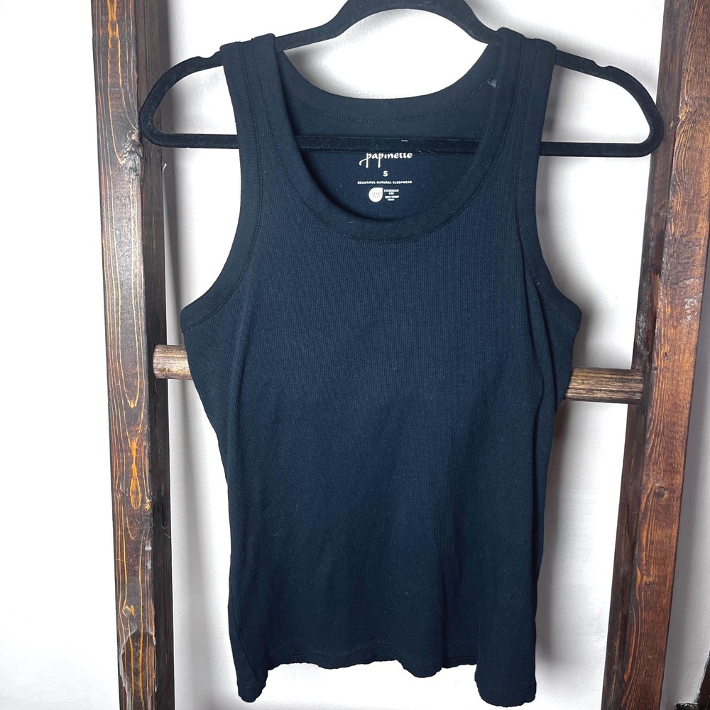 Papinelle Womens Ribbed Cotton Tank Top Built-in Shelf Bra Black Small Basic